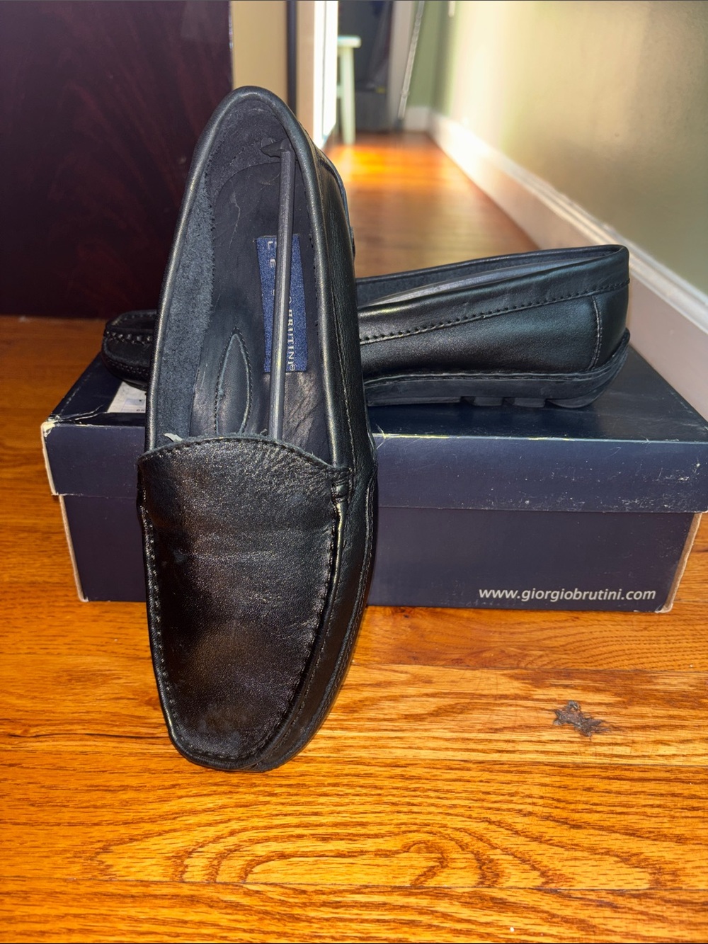 Giorgio Brutini Black Leather Slip-On Driving Loafers